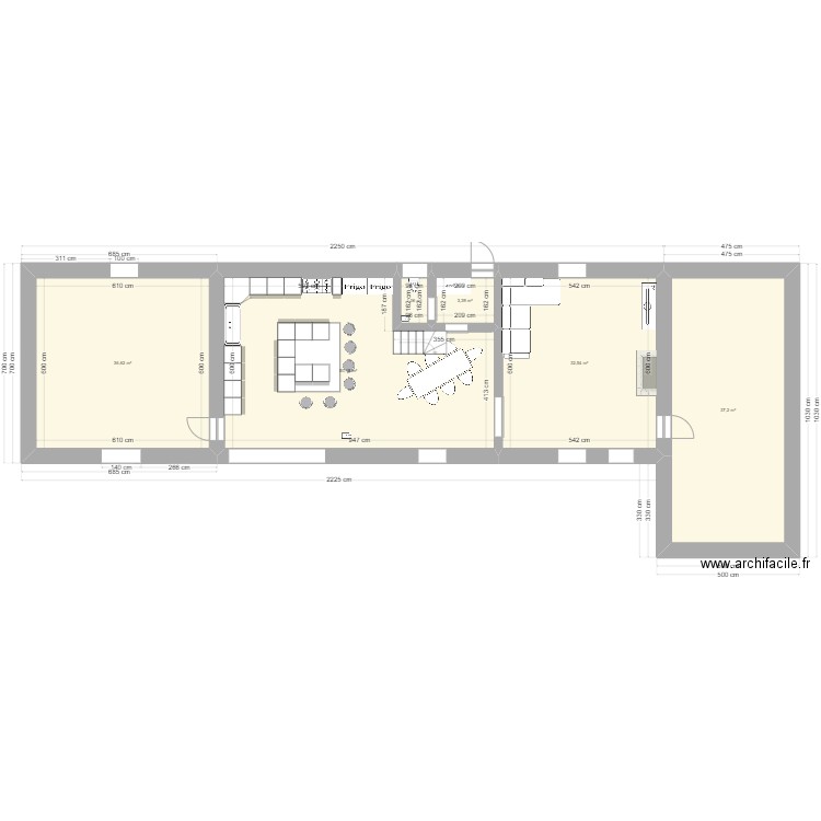 version cuisine à gauche. Plan de 6 pièces et 162 m2