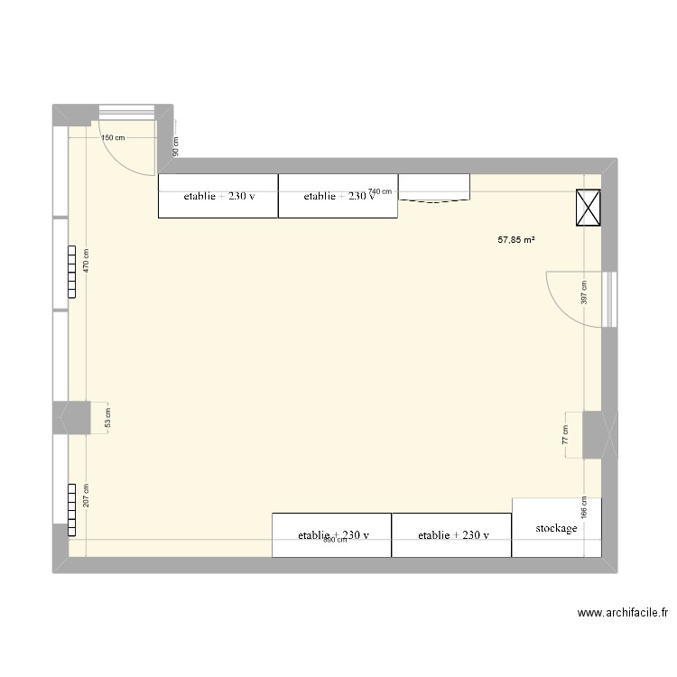 salle 128. Plan de 1 pièce et 58 m2