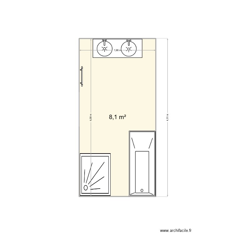 SDB Fouanon. Plan de 1 pièce et 8 m2