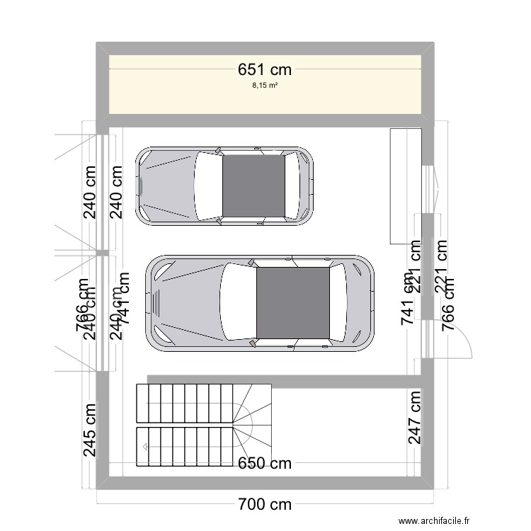 garage genre 2 voitures genre. Plan de 1 pièce et 8 m2