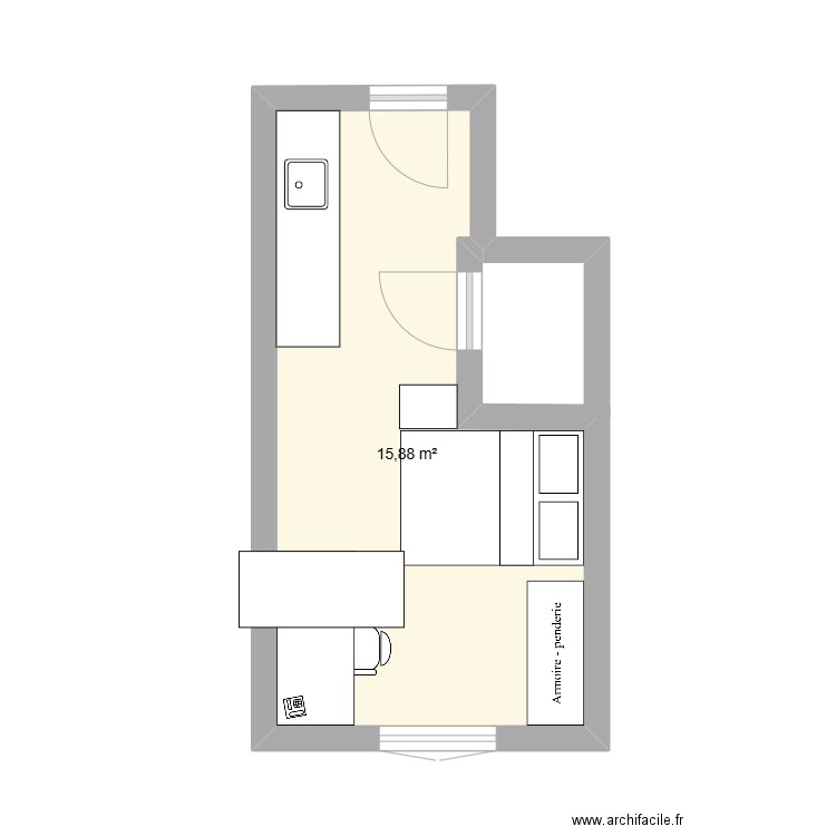 titon2. Plan de 1 pièce et 16 m2