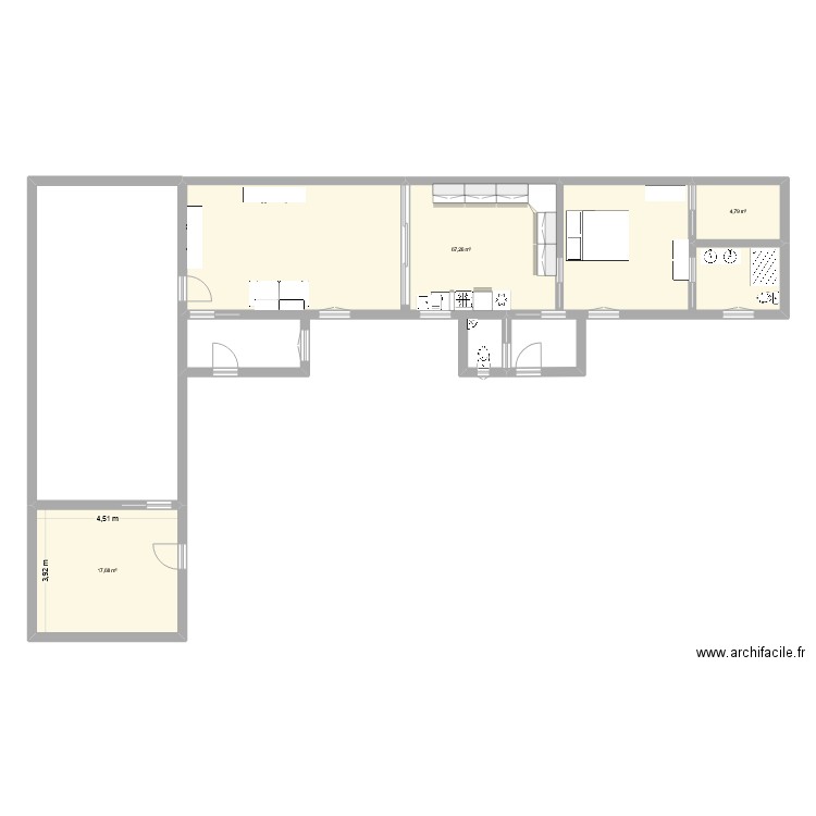 ST CYPRIEN. Plan de 3 pièces et 90 m2