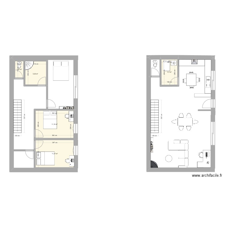 Hangar. Plan de 5 pièces et 34 m2