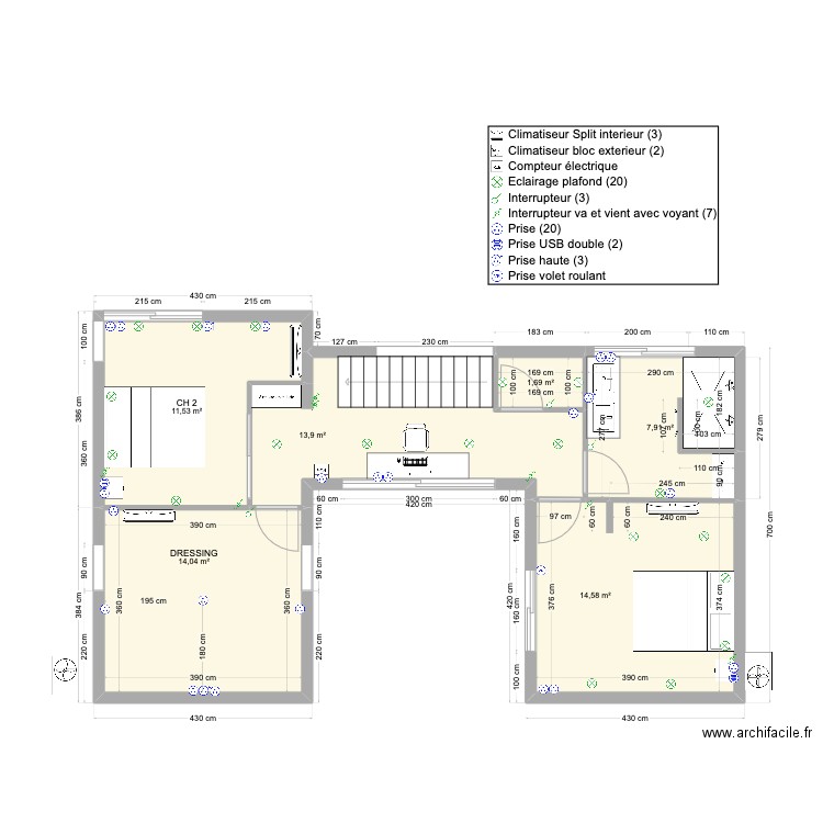 Etage maison 2 St Gilles. Plan de 6 pièces et 64 m2