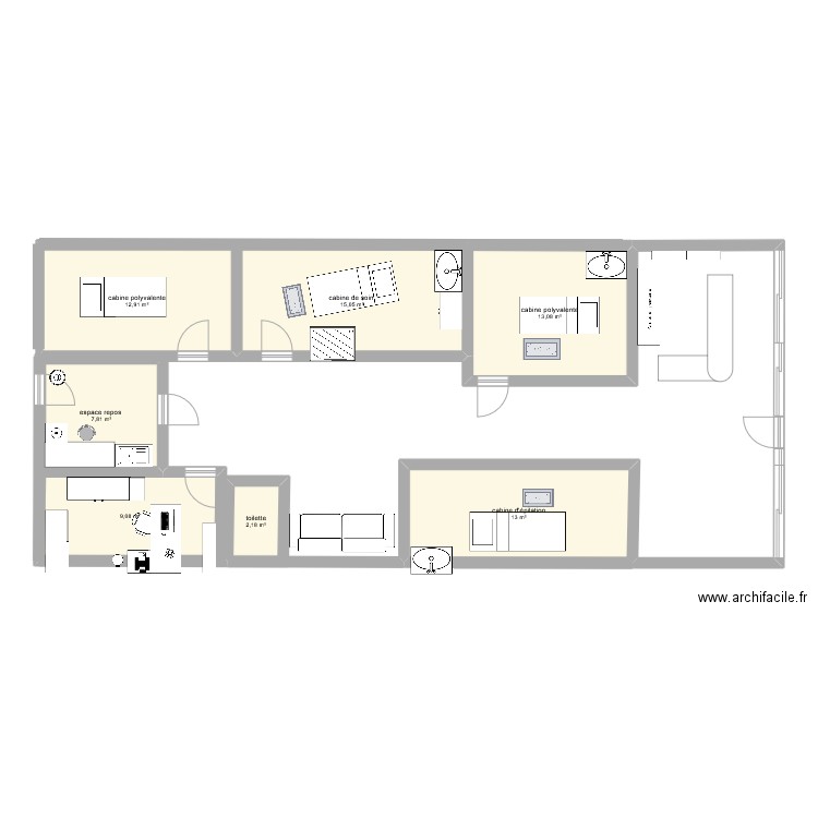 insitut . Plan de 7 pièces et 73 m2