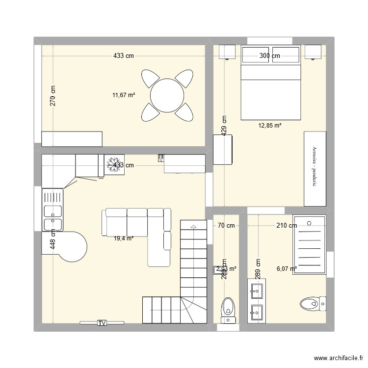 maison 2. Plan de 5 pièces et 52 m2