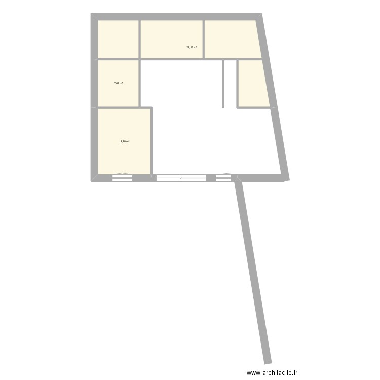 Grange Roujan. Plan de 3 pièces et 47 m2