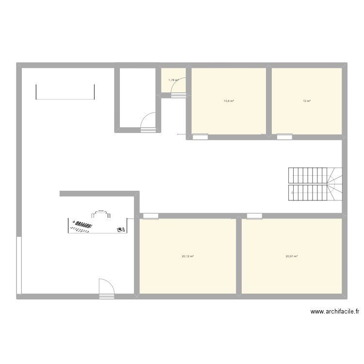 institut. Plan de 5 pièces et 70 m2