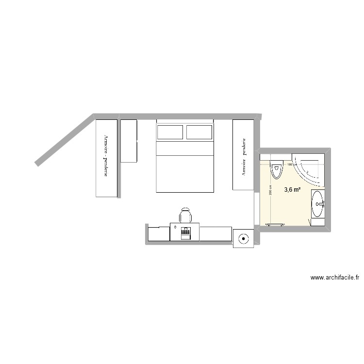 chambre. Plan de 1 pièce et 4 m2