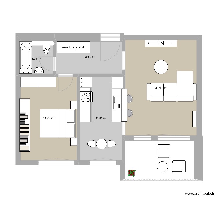 Pierrefleur 11. Plan de 5 pièces et 57 m2