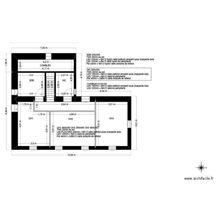 BERGERIE PLAN ETAGE DOUBLAGE ISOLATION. Plan de 7 pièces et 82 m2