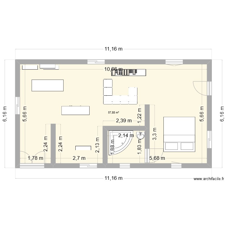 lune1. Plan de 1 pièce et 58 m2