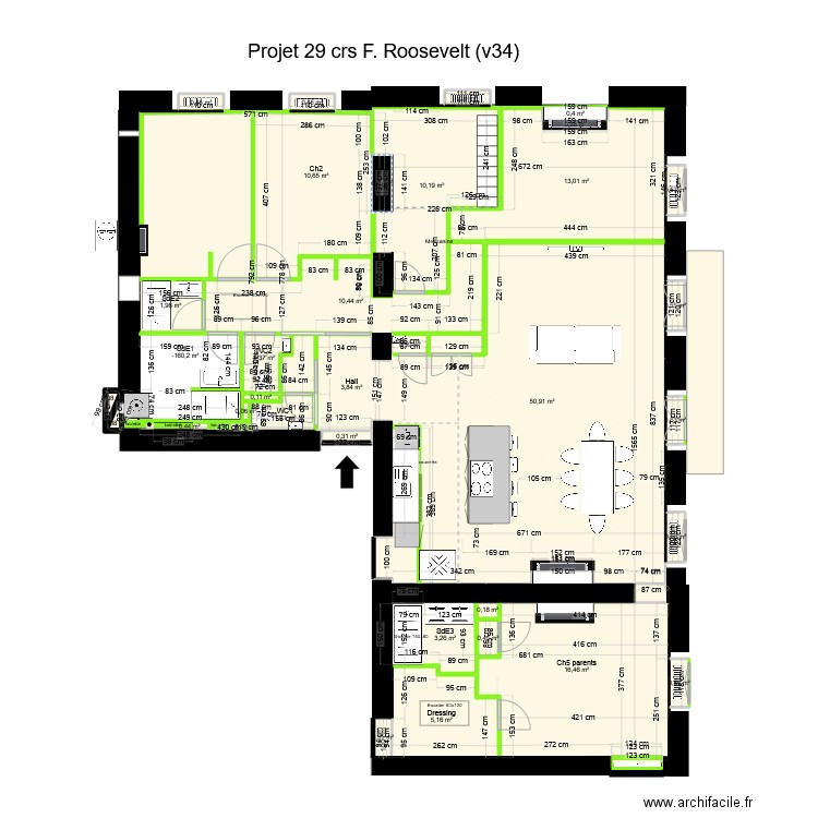 29 crs FR v34 ss meubles. Plan de 35 pièces et 143 m2