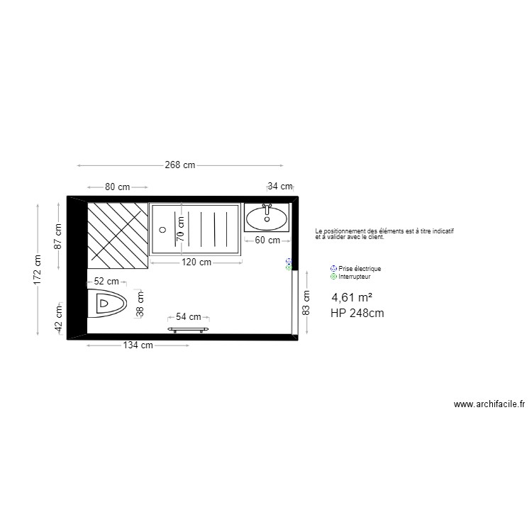 Salle de bain R2 Salvador. Plan de 1 pièce et 5 m2