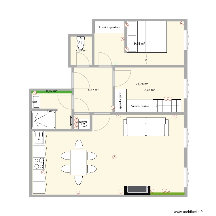 saint charles Antoine roullet. Plan de 8 pièces et 55 m2