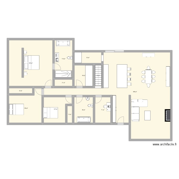 Maison2. Plan de 13 pièces et 193 m2