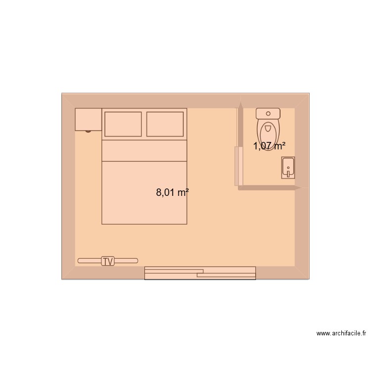 studio. Plan de 2 pièces et 9 m2