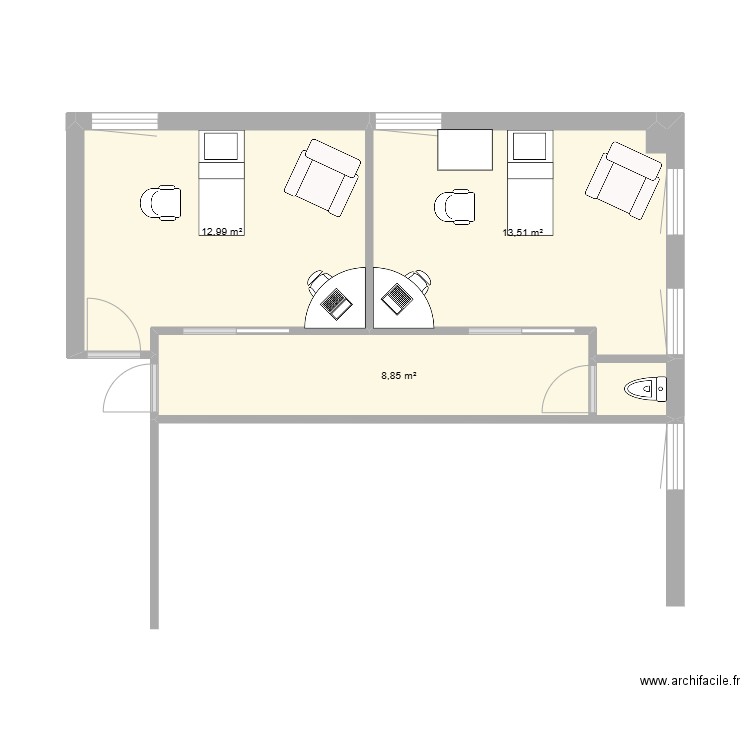 CMT LeMellay Modif V3. Plan de 3 pièces et 35 m2