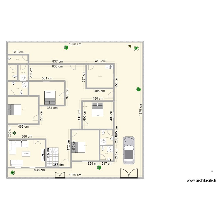 Plan maison 1. Plan de 13 pièces et 372 m2