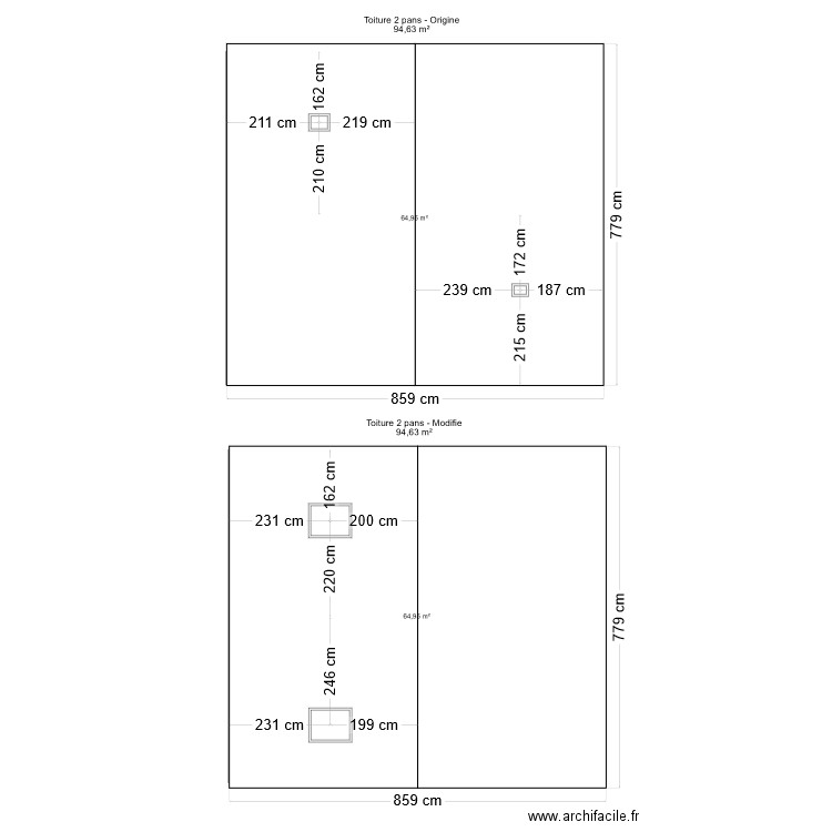 Toiture. Plan de 2 pièces et 130 m2