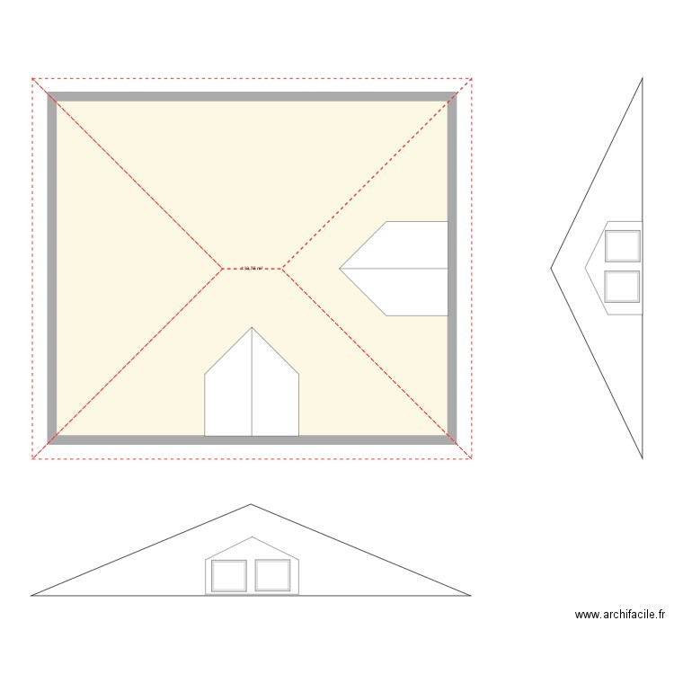 toiture. Plan de 1 pièce et 134 m2