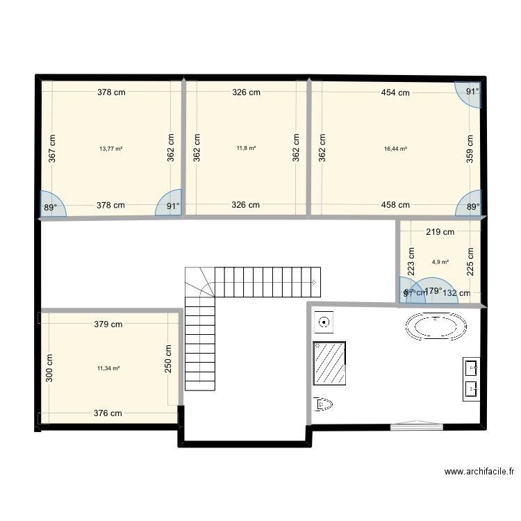 Premier étage . Plan de 5 pièces et 58 m2