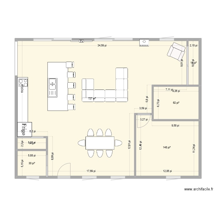 plan futur rdc. Plan de 6 pièces et 93 m2