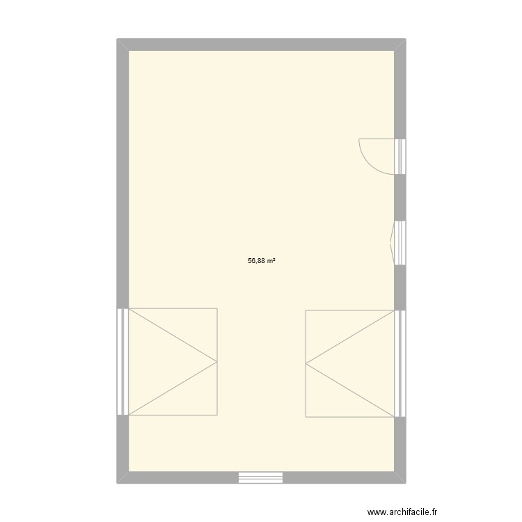 10m*6. Plan de 1 pièce et 57 m2