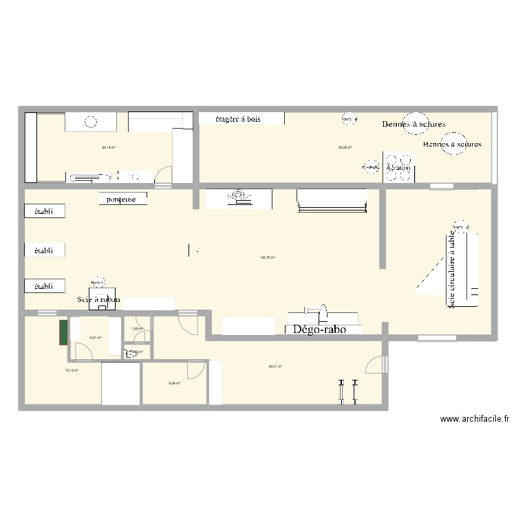 Atelier menuiserie 1. Plan de 9 pièces et 266 m2