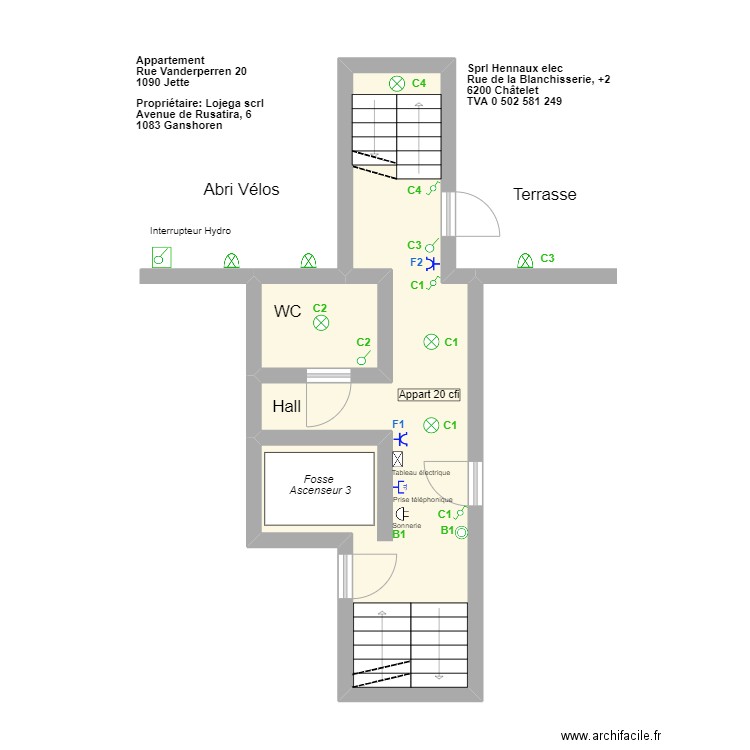 plan de situation appartement 20 cfi Niveau Rez (). Plan de 2 pièces et 27 m2