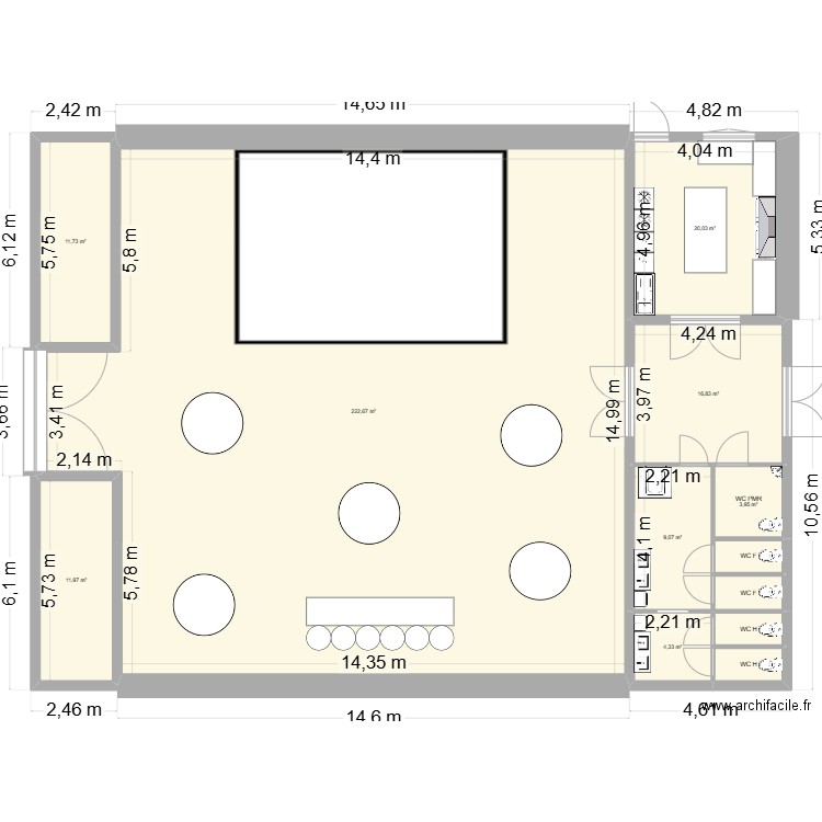 salle de réception . Plan de 12 pièces et 308 m2