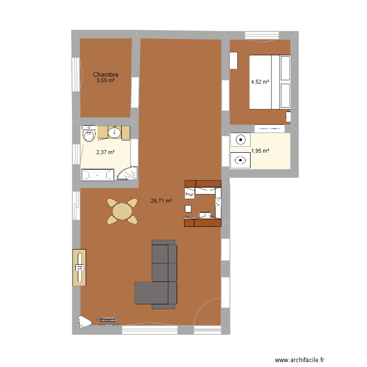 appart Rock Forest. Plan de 5 pièces et 39 m2