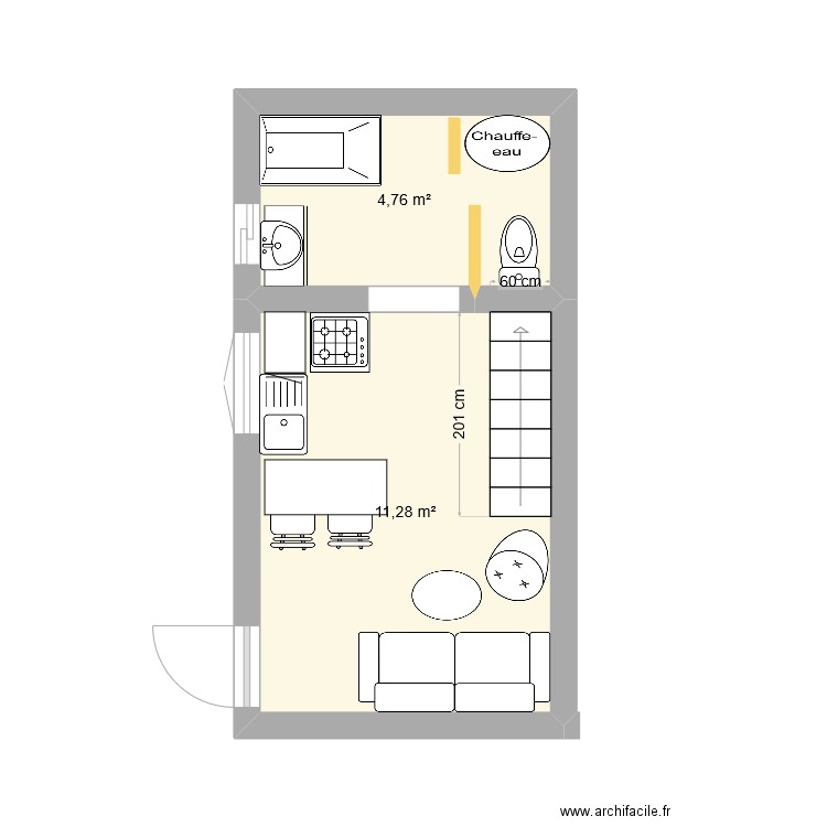 dépendance 1. Plan de 2 pièces et 16 m2