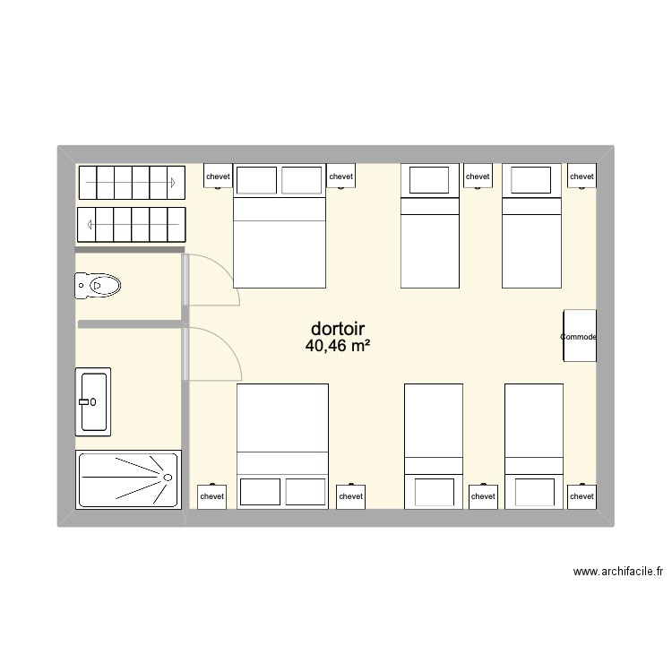 dortoir Pageas. Plan de 1 pièce et 40 m2