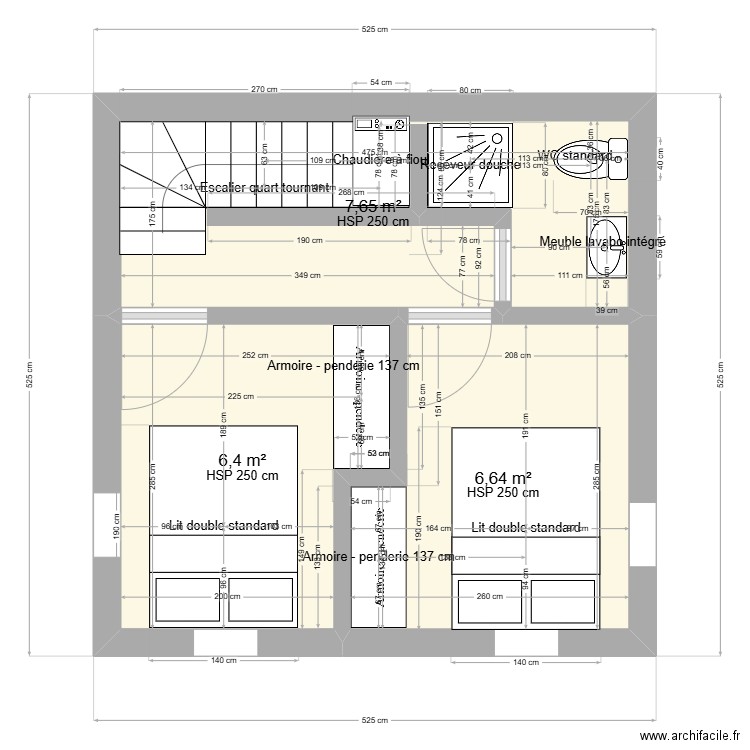 Les combes rez. Plan de 3 pièces et 21 m2