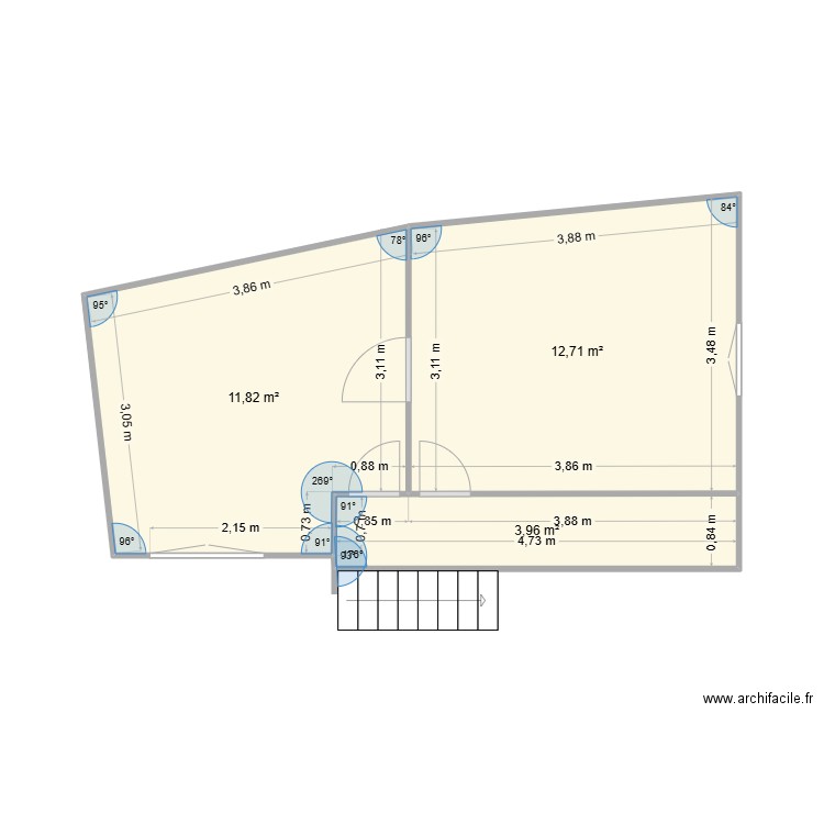 Etage Cenon. Plan de 3 pièces et 28 m2