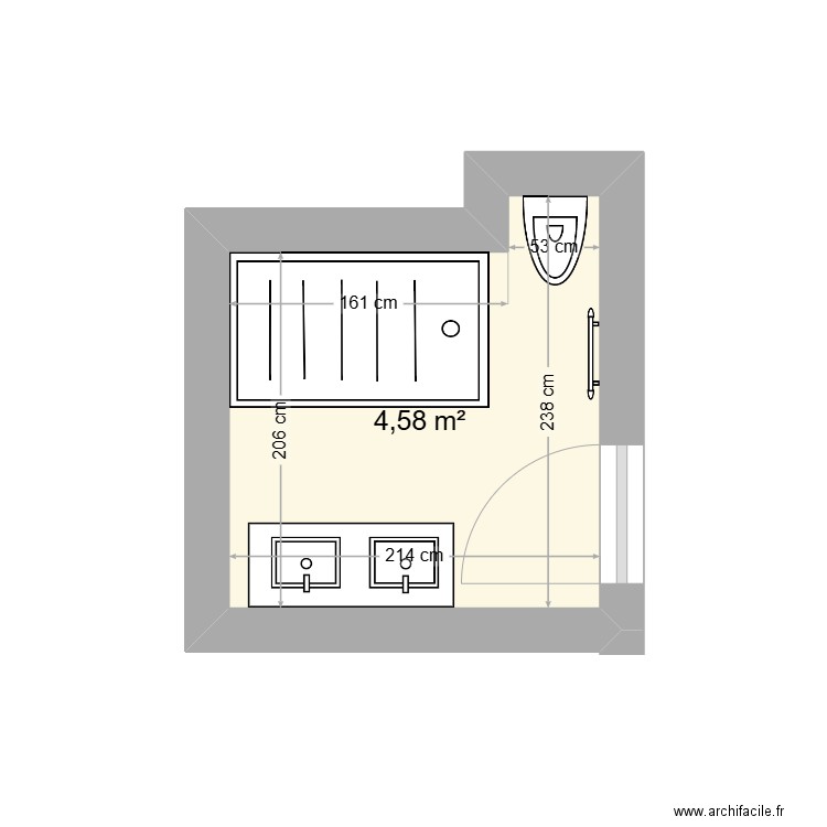 Salle de bain du haut. Plan de 1 pièce et 5 m2