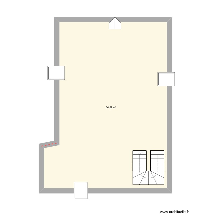 Combles essai chambre L. Plan de 1 pièce et 65 m2