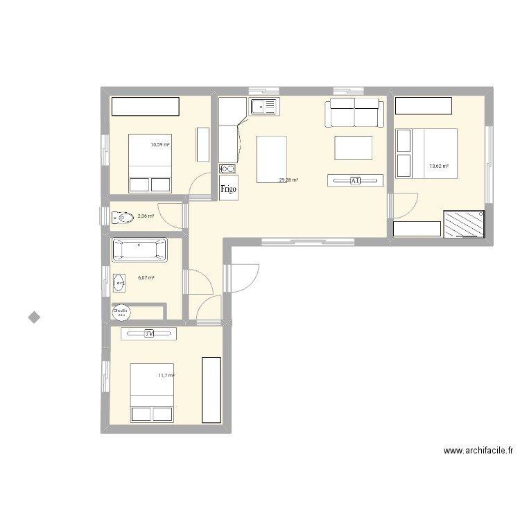 PLAN 3. Plan de 6 pièces et 72 m2