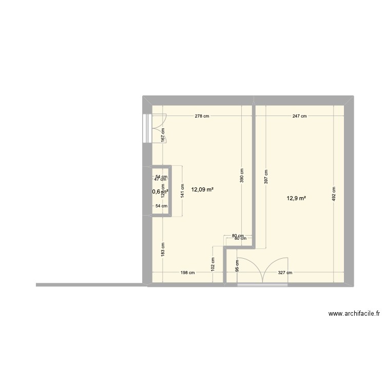 72 T2/T3. V2. Plan de 3 pièces et 26 m2