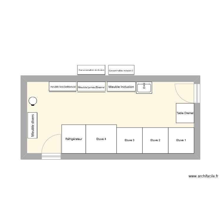 Laboratoire de préparation d'échantillons. Plan de 1 pièce et 21 m2