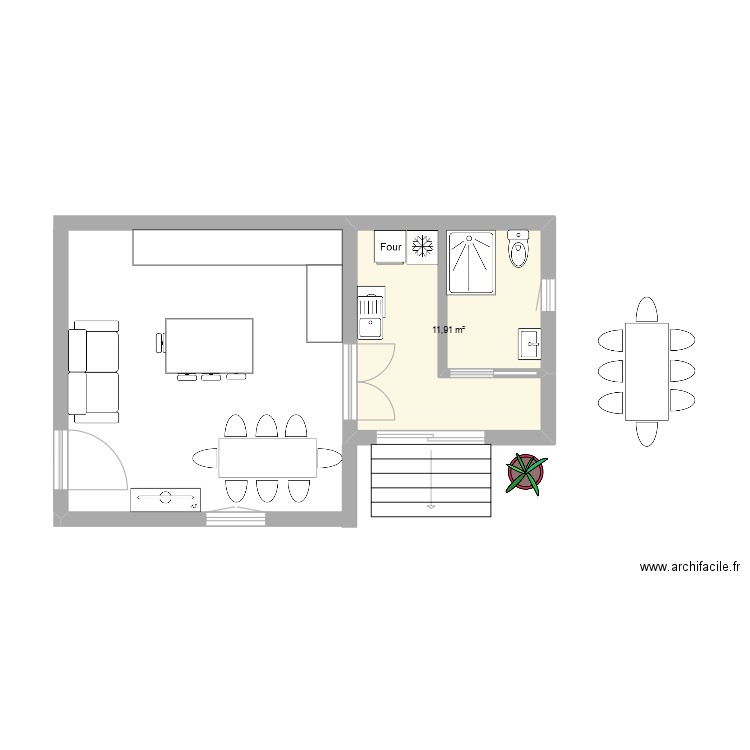 Cellier + salle de bain. Plan de 1 pièce et 12 m2