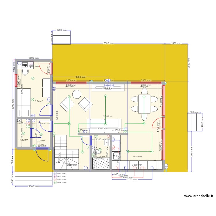 105 2 Жанна. Plan de 14 pièces et 140 m2