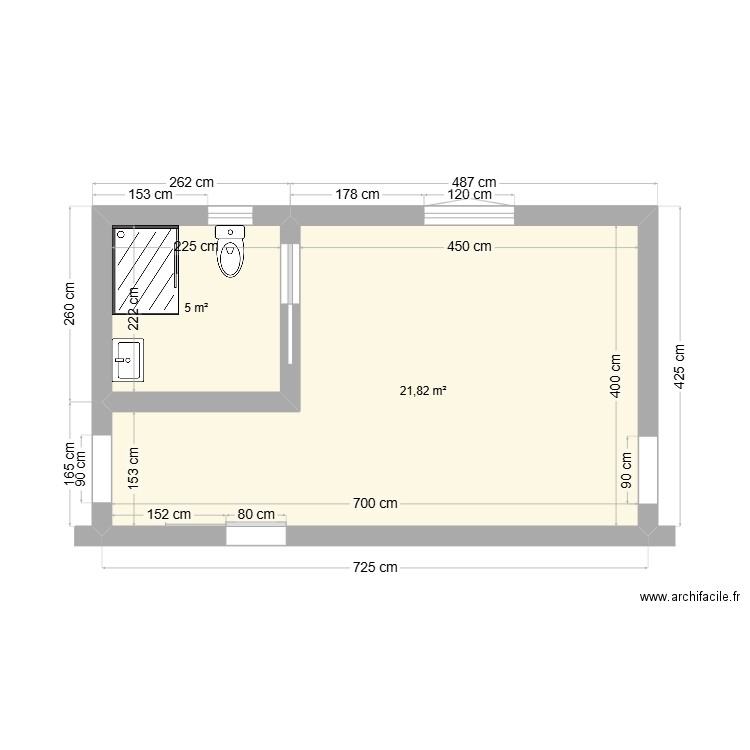 Plan extension v2. Plan de 2 pièces et 27 m2