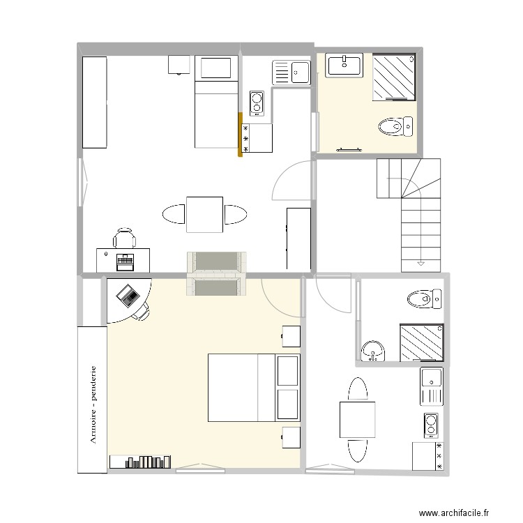 Studio + T1 meublés. Plan de 3 pièces et 23 m2