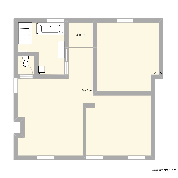 etage verneuil. Plan de 2 pièces et 69 m2