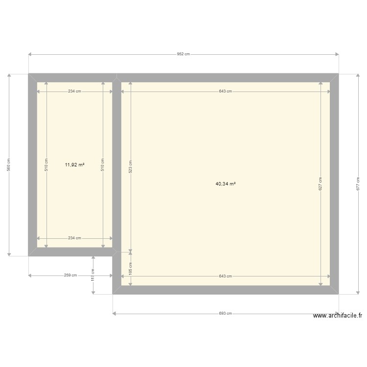 Ronceau rdc Bat 2. Plan de 2 pièces et 52 m2