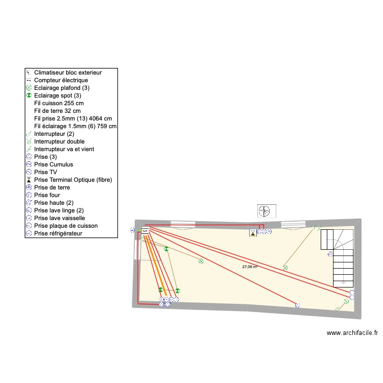 Rez de chaussé. Plan de 1 pièce et 27 m2