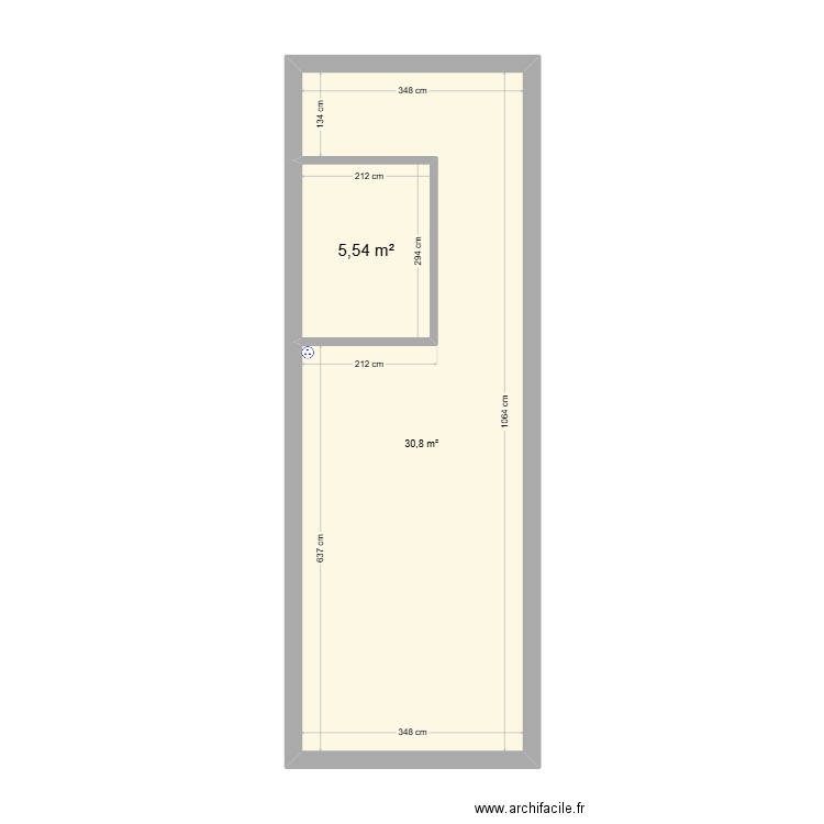 étage tulette. Plan de 2 pièces et 36 m2