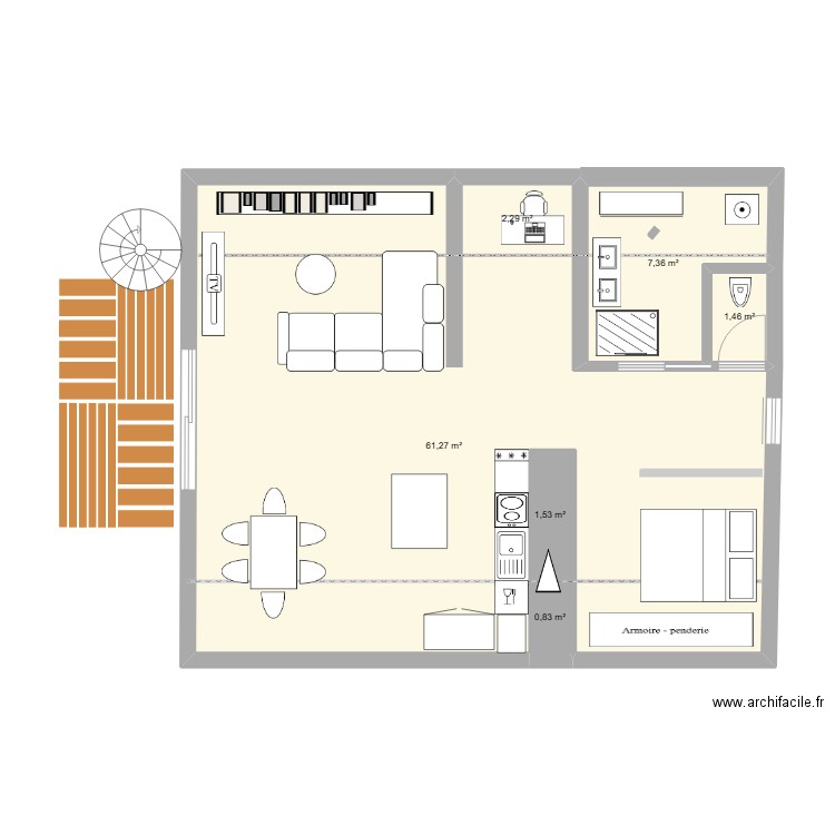 Appartement Gérard. Plan de 6 pièces et 75 m2